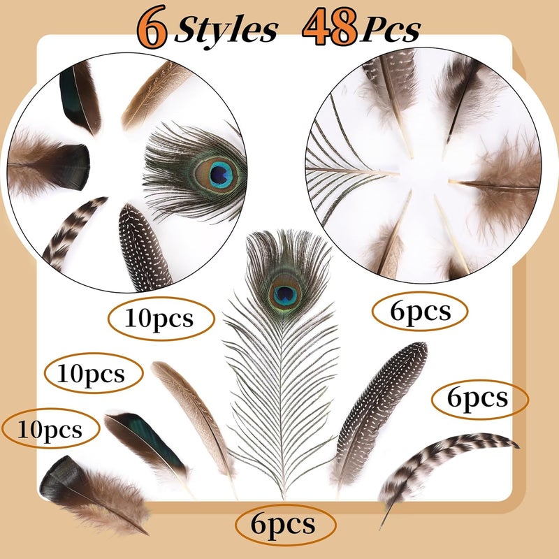 Holmgren 48pcs Natural Feathers Bulk - 6 Styles Assorted Peacock, Pheasant, Turkey Feathers for Craft DIY Jewelry Hat Wedding Home Party Decoration - Image 3